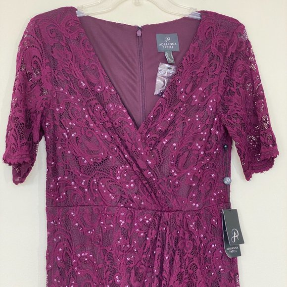 NWT Adrianna Papell Stretch Lace/Sequins Formal Dress, Rich Raisin, 4 - Picture 4 of 9